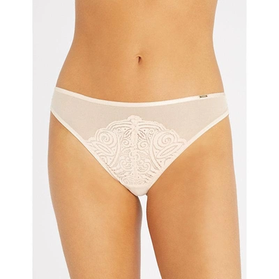 Chantelle Pyramide Stretch-lace And Tulle Tanga Briefs In Golden Beige