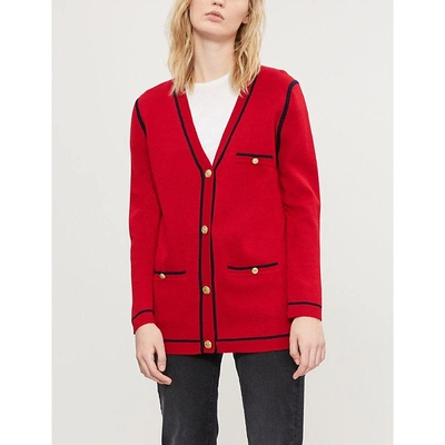 Claudie Pierlot Maxi-long Wool-blend Cardigan In Red