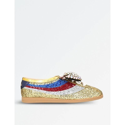 Gucci Falacer Glittered Low-top Sneakers With Heart Ornament In Gold