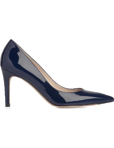 Lk Bennett Womens Blu-navy Floret Patent-leather Courts 7