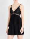 Eberjey Colette Mademoiselle Lace-trimmed Stretch-modal Chemise In Black