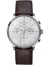 JUNGHANS JUNGHANS MEN'S SILVER 027/4120.01 MEISTER CHRONOSCOPE STAINLESS STEEL AND LEATHER WATCH,55312479