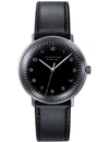 JUNGHANS MENS BLACK 027/3702.00 MAX BILL STAINLESS STEEL AND LEATHER WATCH,759-10001-027370200