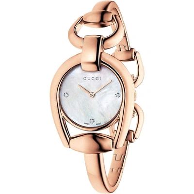 Gucci Ya139508 Horsebit Rose-gold And Mother-of-pearl Watch