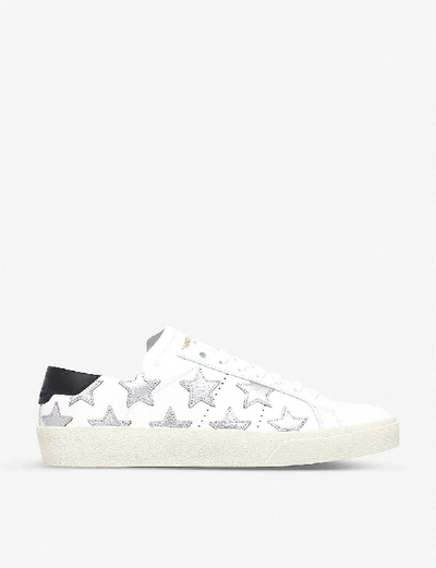 SAINT LAURENT COURT CLASSIC STAR-EMBROIDERED LEATHER TRAINERS,70635584
