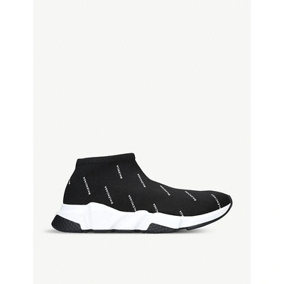 Balenciaga Ladies Black And White Speed Low-top Stretch-knitted Sneakers In Multi
