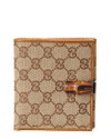GUCCI BROWN GG SUPREME CANVAS & LEATHER BAMBOO WALLET