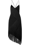 Givenchy Asymmetric Fringed Wool-crepe Wrap-effect Midi Dress In Black