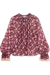 ULLA JOHNSON NALIAH PRINTED METALLIC FIL COUPÉ SILK-BLEND CHIFFON BLOUSE