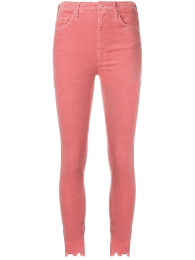 Mother The Looker High Waist Chew Hem Ankle Skinny Jeans In Pink