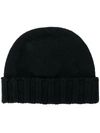 Drumohr Beanie With Ribbed Trim In Black