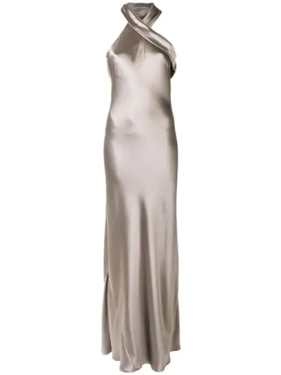 Galvan Pandora Halterneck Metallic Gown In Grey