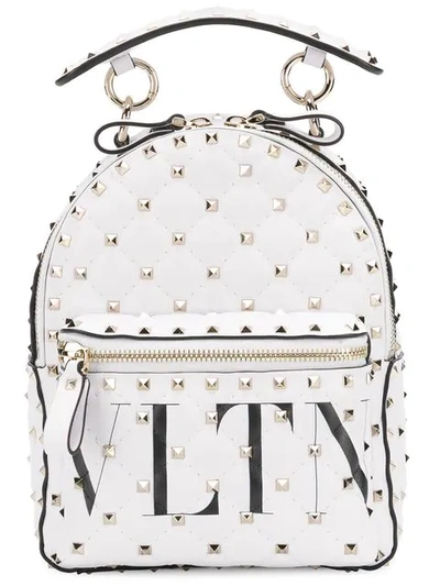 Valentino Garavani Leather Rockstud Spike Backpack In White