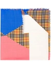 BURBERRY BURBERRY VINTAGE CHECK COLOUR BLOCK WOOL SILK CASHMERE SCARF - NUDE & NEUTRALS