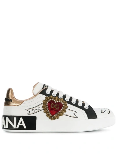 Dolce & Gabbana Portofino Embroidered Casual Sneakers In White