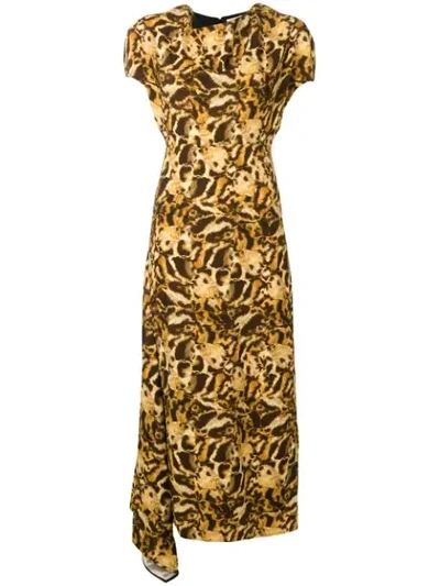Victoria Beckham Drape Neck Midi Dress In Tan-brown