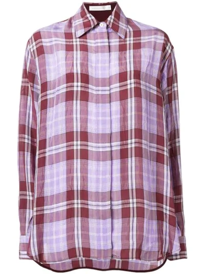 Victoria Beckham Oversized Checked Crinkled-taffeta Shirt In Pink