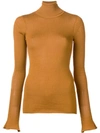 VICTORIA BECKHAM VICTORIA BECKHAM SHEER RIB POLO NECK TOP - NEUTRALS