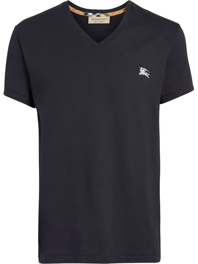 Burberry Cotton Jersey V-neck T-shirt In Navy