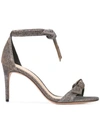 Alexandre Birman Clarita Mid-heel Metallic Evening Fabric Sandals In Stellar