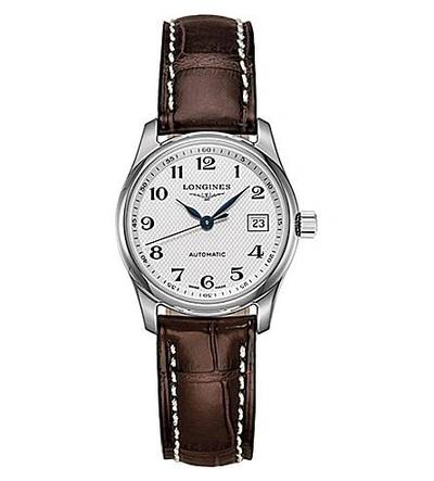 Longines L2.257.4.78.3 Master Stainless Steel And Leather Watch In Silver/brown