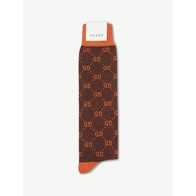 Gucci Logo-intarsia Knitted Socks In Orange Brown