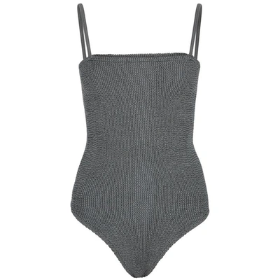 Hunza G Maria Silver Seersucker Swimsuit In Metallic Slate