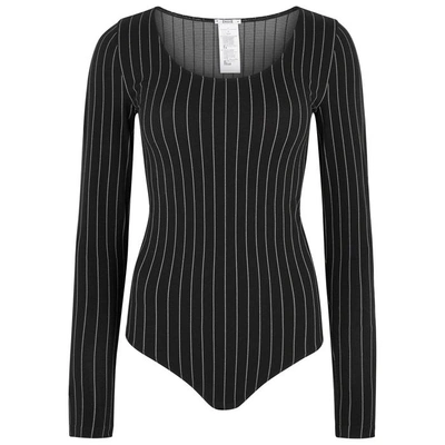 Wolford Muriel Pinstriped Jersey Bodysuit In Black And White