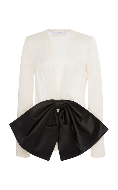 Givenchy Satin Bow-embellished Crepe De Chine Blouse In Ivory