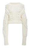 OSCAR DE LA RENTA CROPPED CABLE-KNIT WOOL-BLEND SWEATER,18FN197HSC