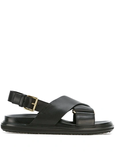 Marni Black Leather Fussbett Sandals