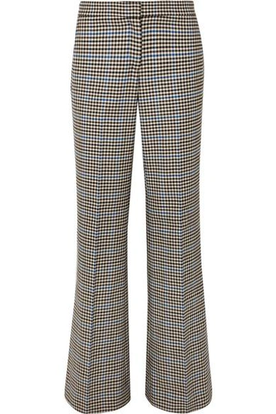 Jw Anderson Houndstooth Wool And Cotton-blend Flared Trousers In Brown