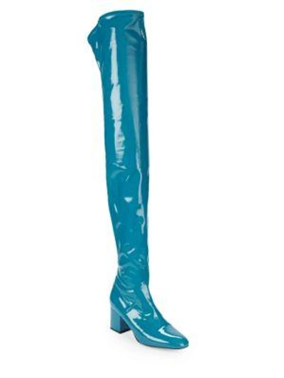 Valentino Garavani Round Toe Patent Leather Over-the-knee High Boots In Blue