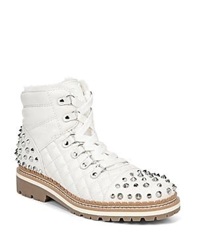 Sam Edelman Women's Bren Quilted Studded Hiking Boots In Bright White Leather