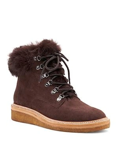Botkier Women's Winter Leather & Fur Lace Up Booties In Mocha Leather