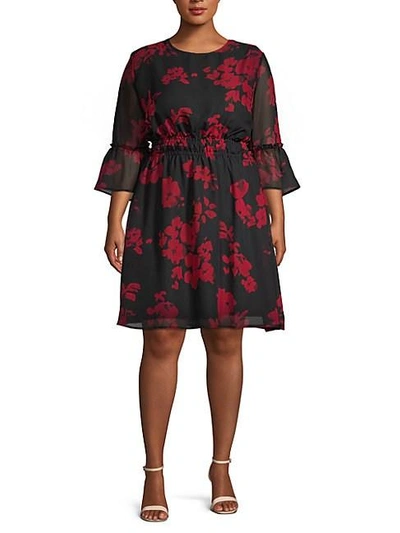 Abs By Allen Schwartz Plus Floral A-line Dress In Abstract Floral