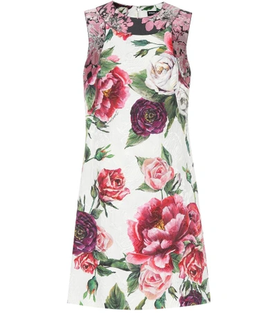Dolce & Gabbana Sleeveless Rose Peony Jacquard & Brocade Shift Day Dress In Multicoloured
