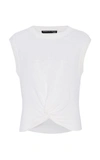 Veronica Beard Kellen Crewneck Cap-sleeve Twist-front Sweater In White