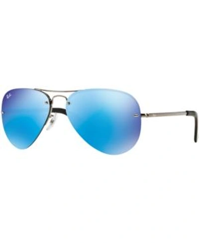 Ray Ban Rimless Mirrored Iridescent Aviator Sunglasses In Blue Mirror