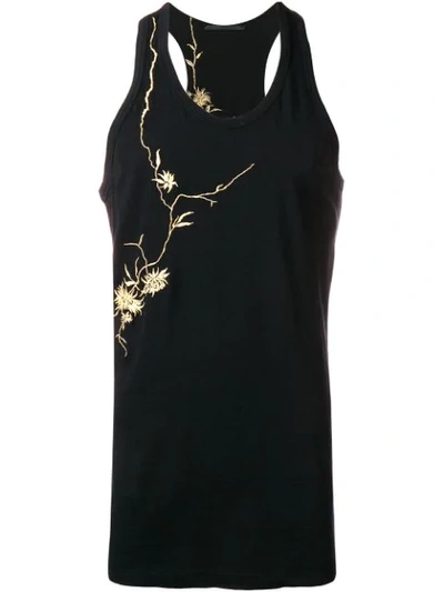 Haider Ackermann Awuna Black Embroidered Cotton Tank Top In Nero