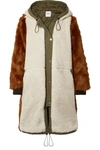 SEA MADELINE CANVAS-TRIMMED PANELED FAUX FUR AND FAUX SHEARLING COAT