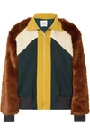 SEA COLOR-BLOCK JERSEY, FAUX FUR AND FAUX-SHEARLING TRACK JACKET