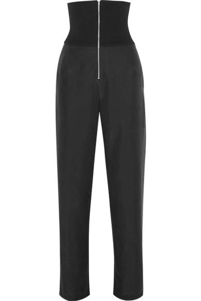 The Range Liquid Ribbed Stretch-jersey And Washed-satin Straight-leg Trousers In Black