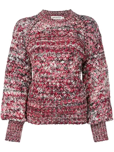 Self-portrait Bishop-sleeve Cotton-blend Sweater In Multi
