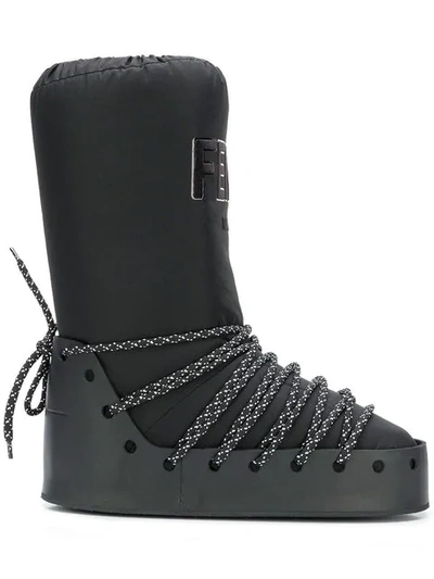 Fendi Logo-appliquéd Jersey, Leather And Rubber Snow Boots In F0abb-black+black