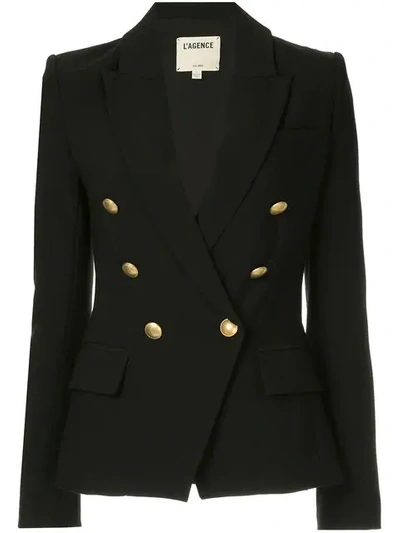 L Agence Kenzie Double-breasted Crepe Blazer In Black