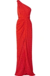 BRANDON MAXWELL ONE-SHOULDER JACQUARD GOWN
