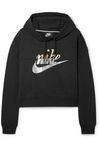 NIKE RALLY CROPPED PRINTED COTTON-BLEND HOODIE