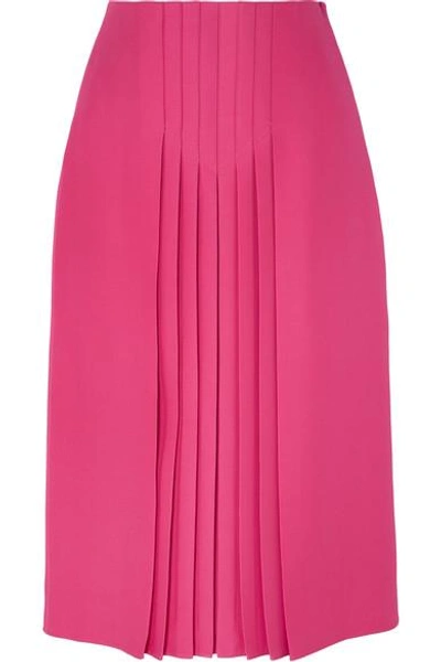 Valentino Pleated Silk And Wool-blend Midi Skirt In Pink