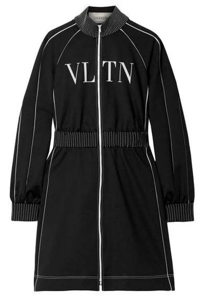 Valentino Silk Crepe-trimmed Printed Jersey Mini Dress In Black